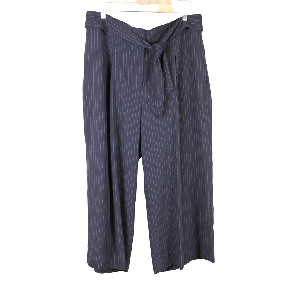Vince Camuto Black Pinstripe Chic Business Wide Leg Crop Tailored Dress Pants 14